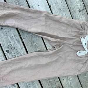 Blush Linen-Blend Crop Pants